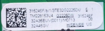 MAIN FUENTE ((COMBO)) PARA TV HISENSE / NUMERO DE PARTE 315245 / RSAG7.820.12369/ROH / 315246 / 32A35EUV(0011) / PANEL JHD315X1H62-T0L1\S0\GM\ROH 300684 / DISPLAY PT320AT02-5 VER.1.1 / MODELOS 32A45GV / 32H5G - Imagen 3
